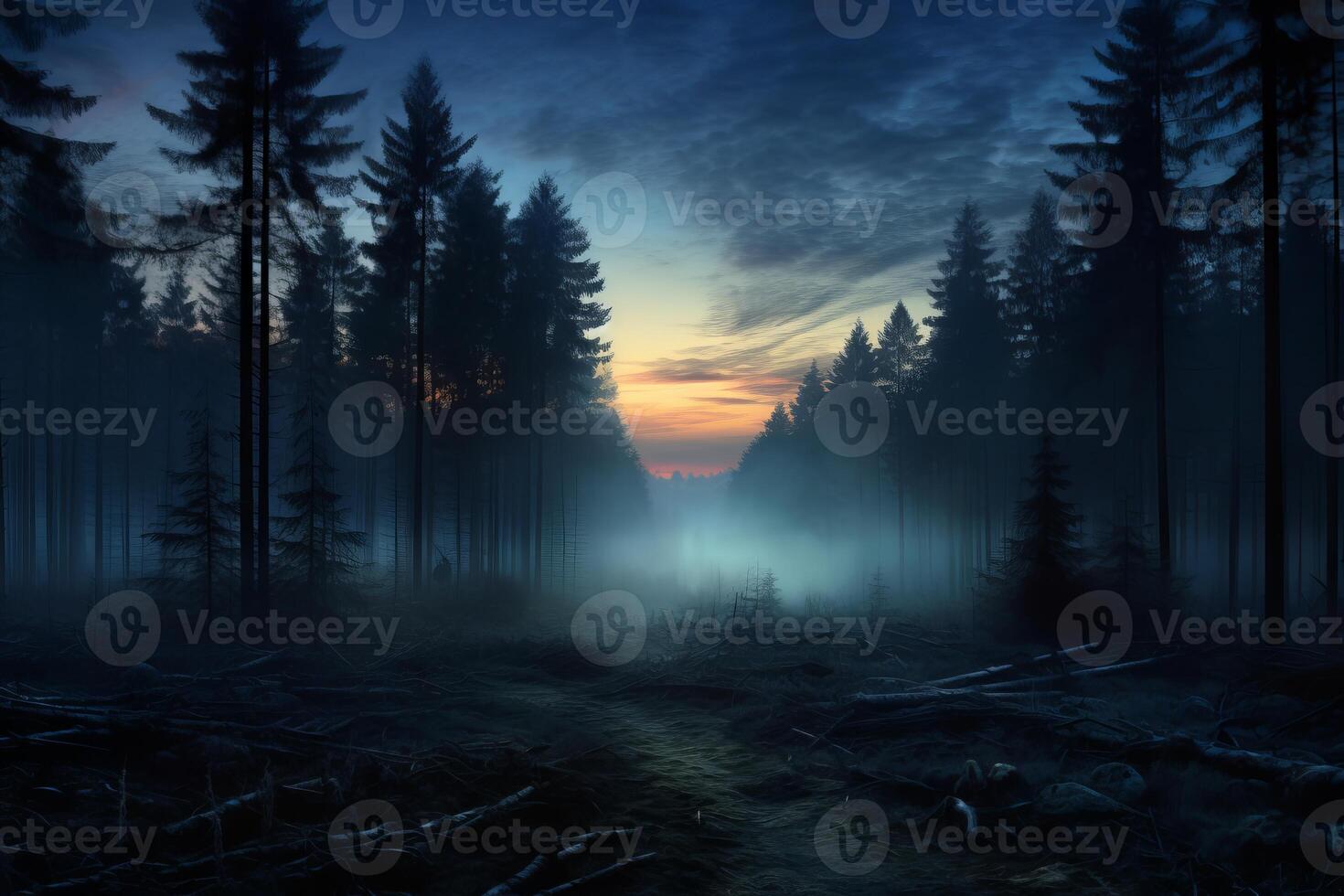 AI generated A calm, misty forest during the tranquility of dawn. Generative AI photo