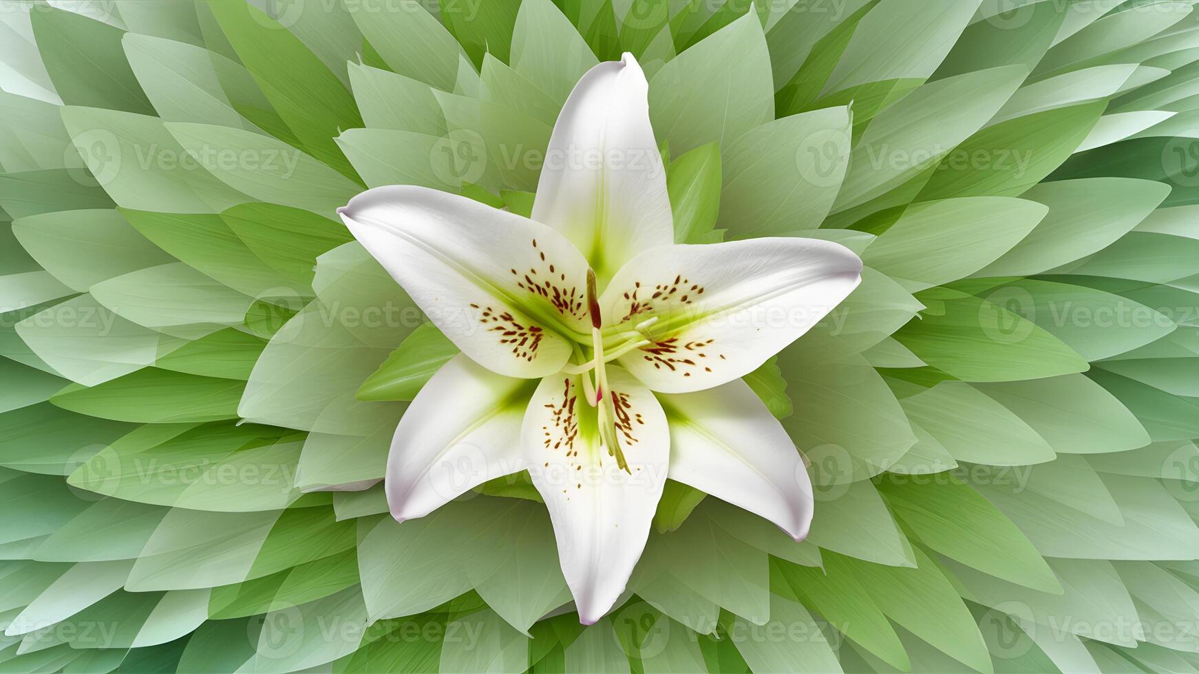 AI generated Subject White background with light green floral abstract, lily flower petals photo