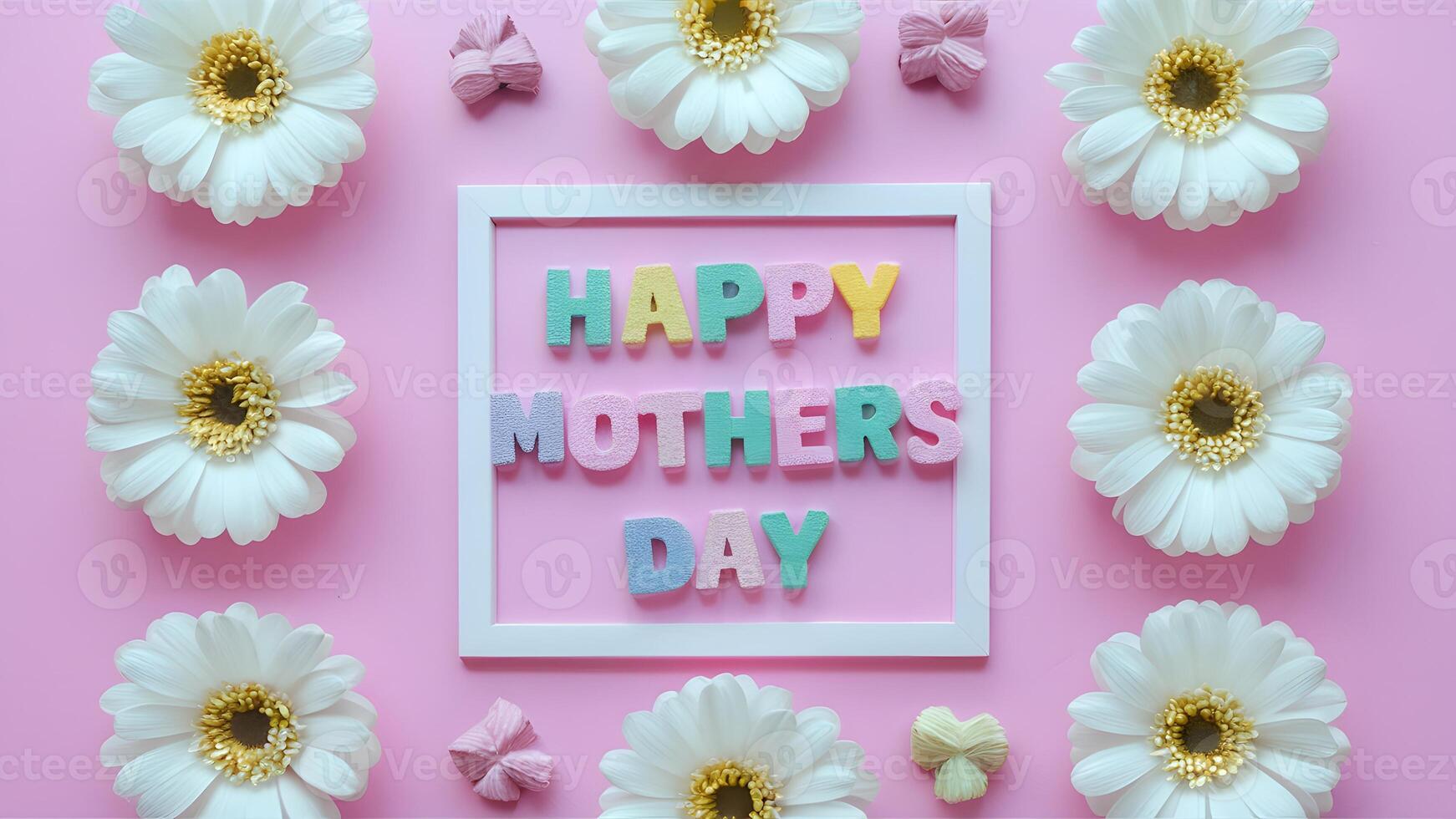 AI generated Capture Happy Mothers Day with pastel candy colors floral flat lay photo