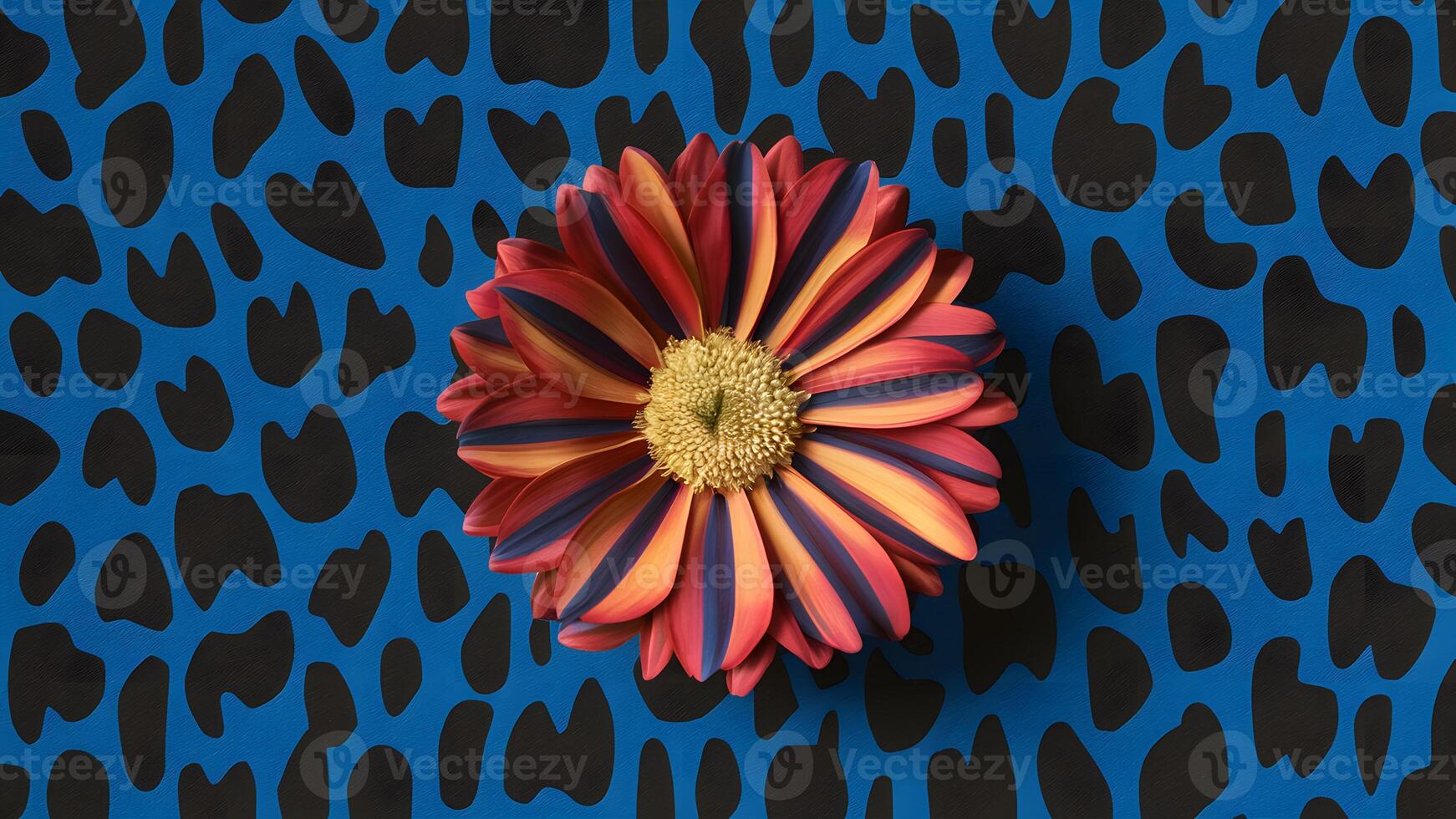 AI generated Blue red black striped leopard flower pattern adds texture to fabric photo