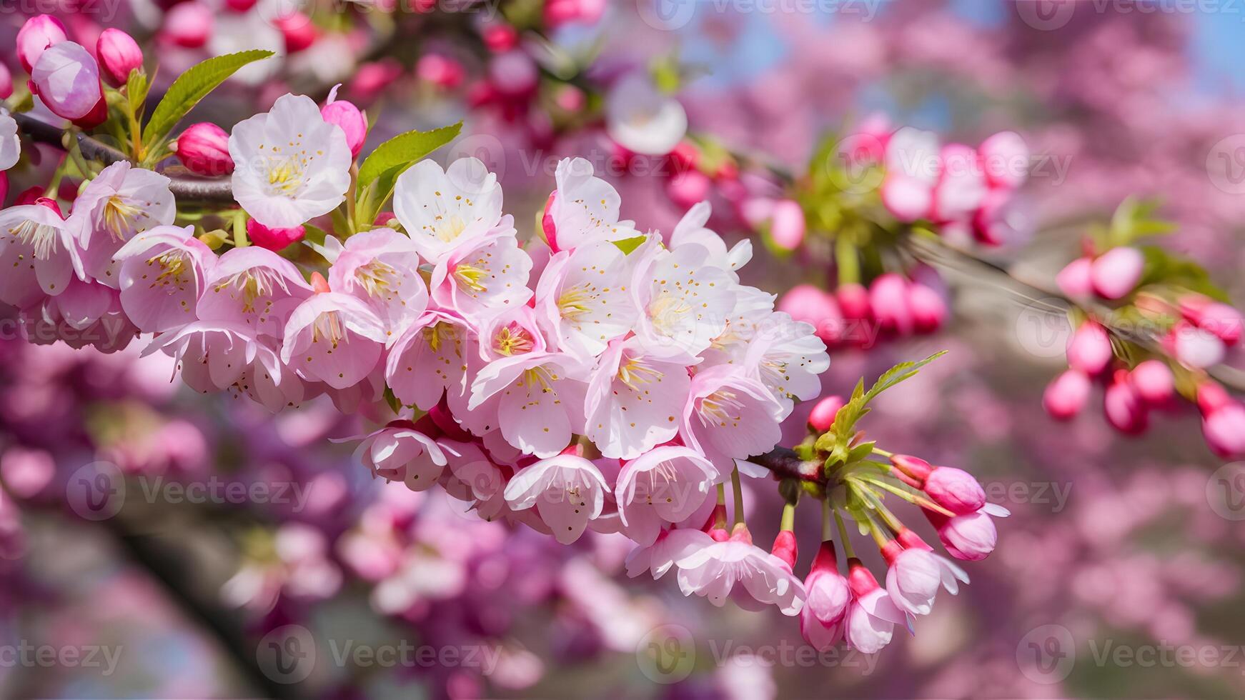 AI generated Plum blossom branches with pink flowers celebrate the arrival of spring photo