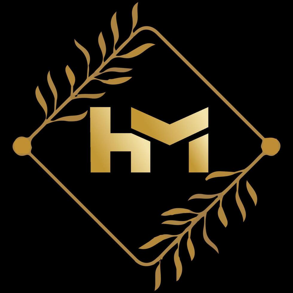 hm letra marca logo diseño con un hoja vector