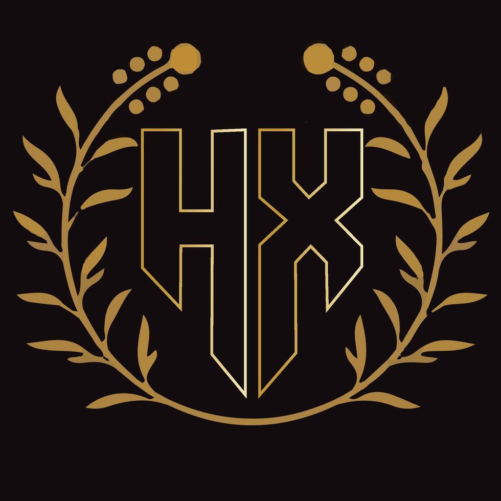 HX letter branding logo design with a leaf vector