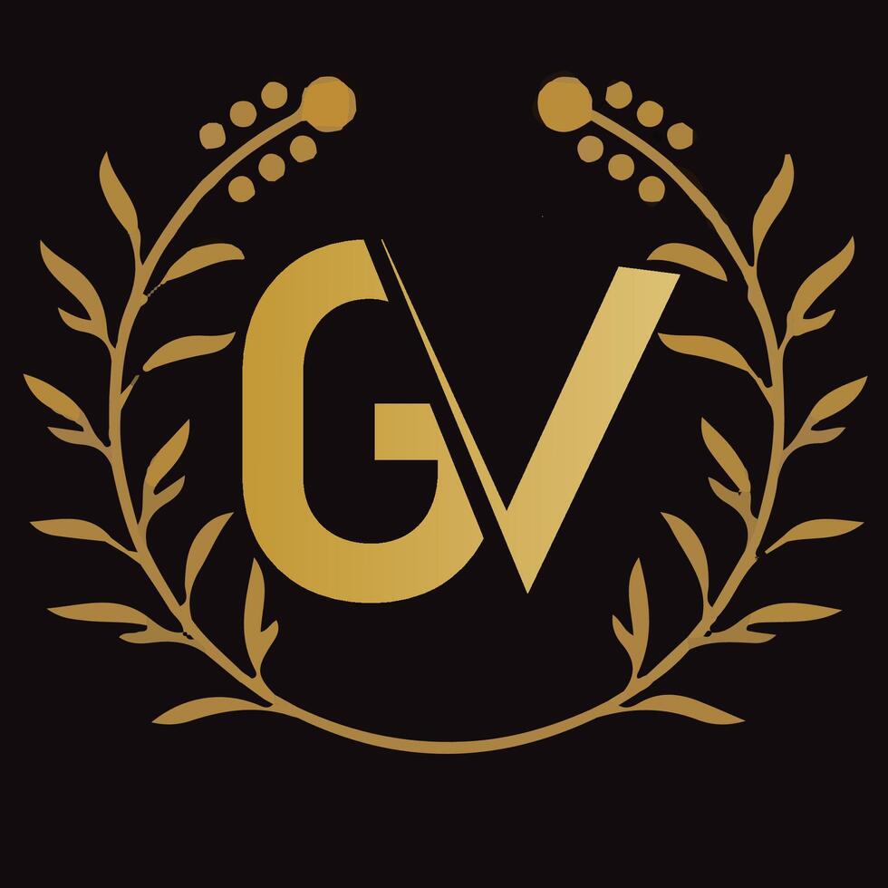 gv letra marca logo diseño con un hoja vector