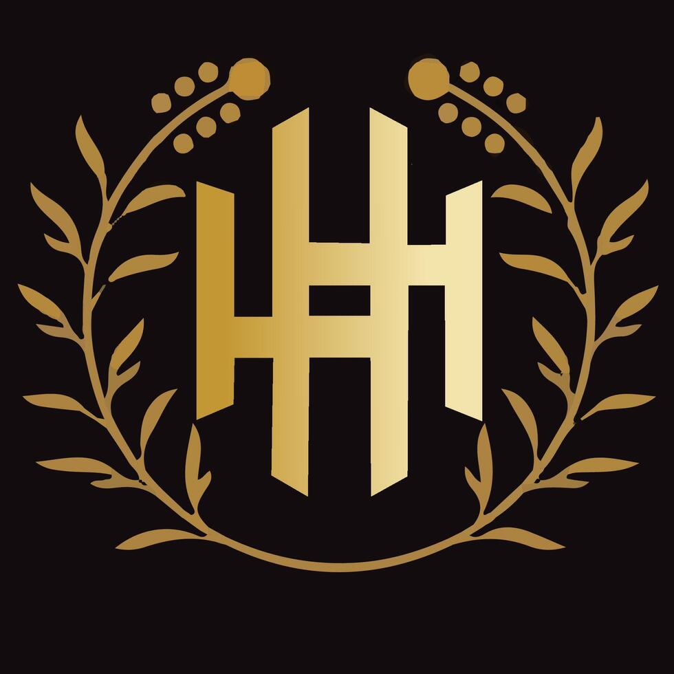 HH letter branding logo design with a leaf vector