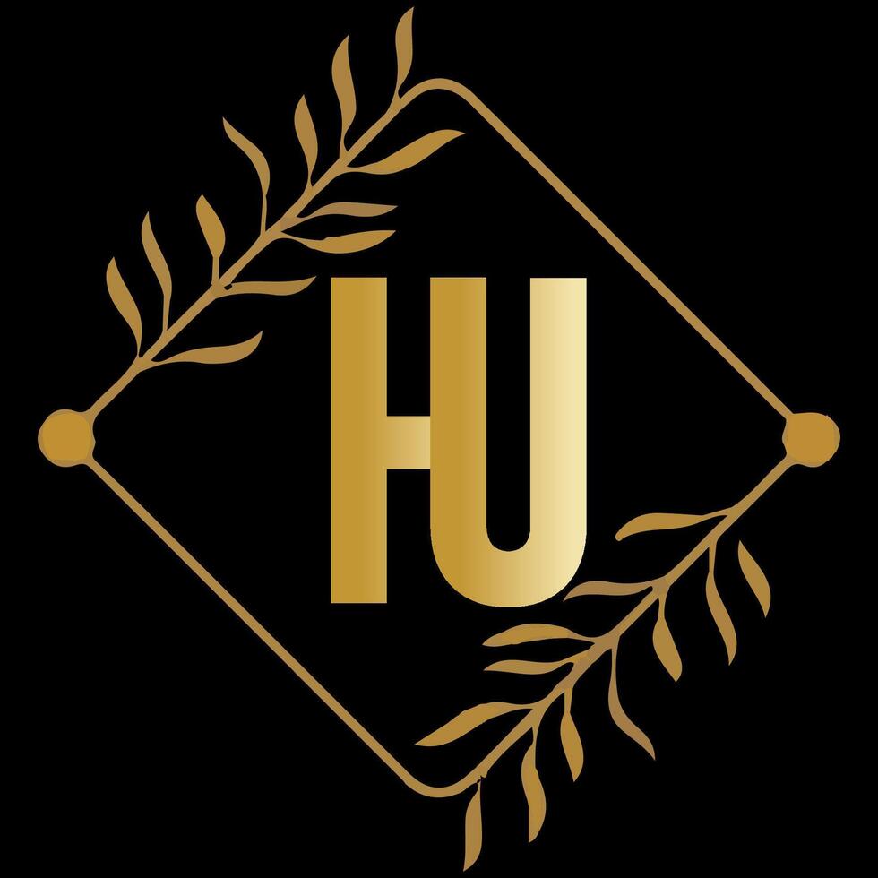 HU letter branding logo design with a leaf vector