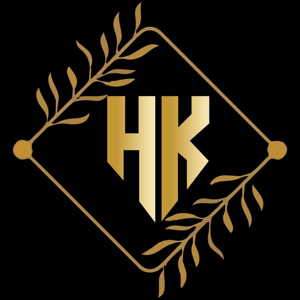 HK letter branding logo design with a leaf vector