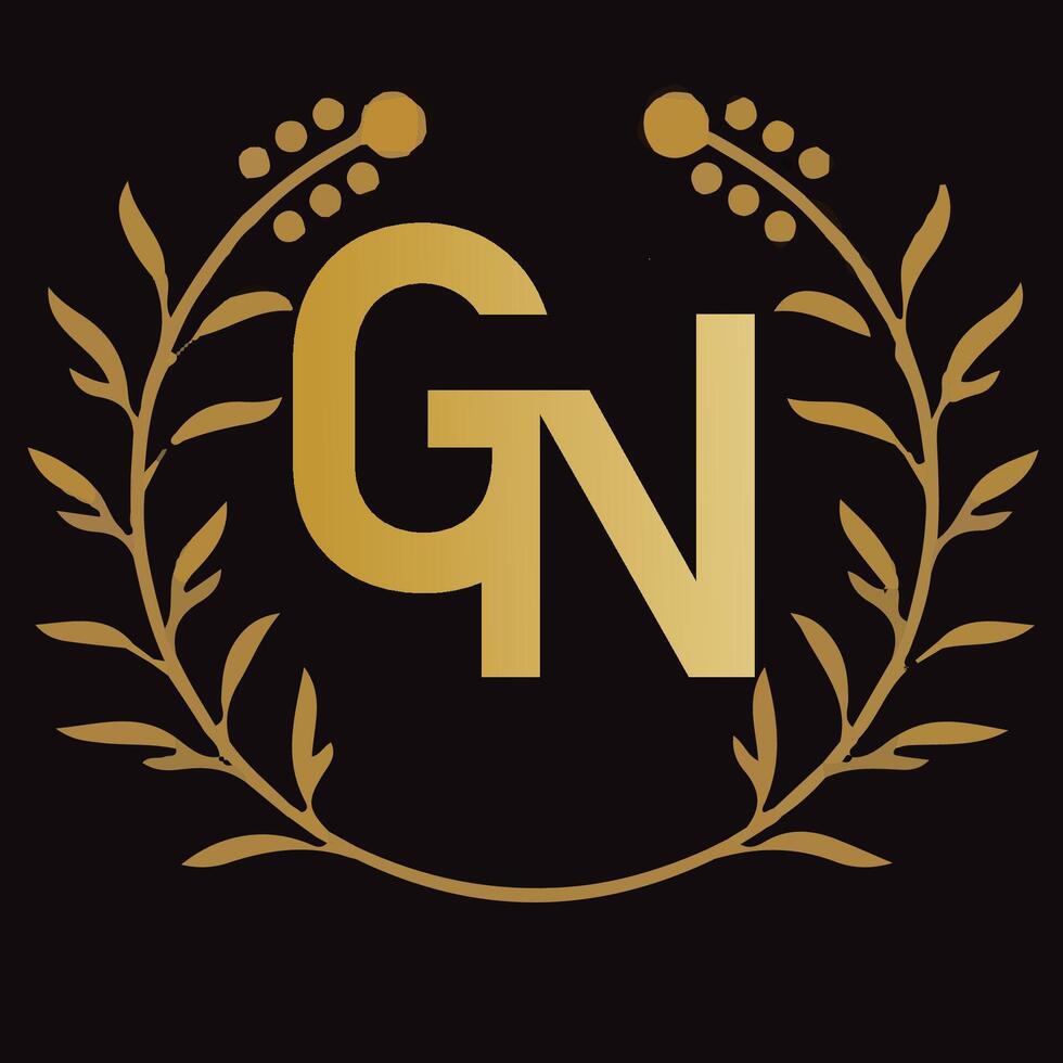 GN letter branding logo design with a leaf vector