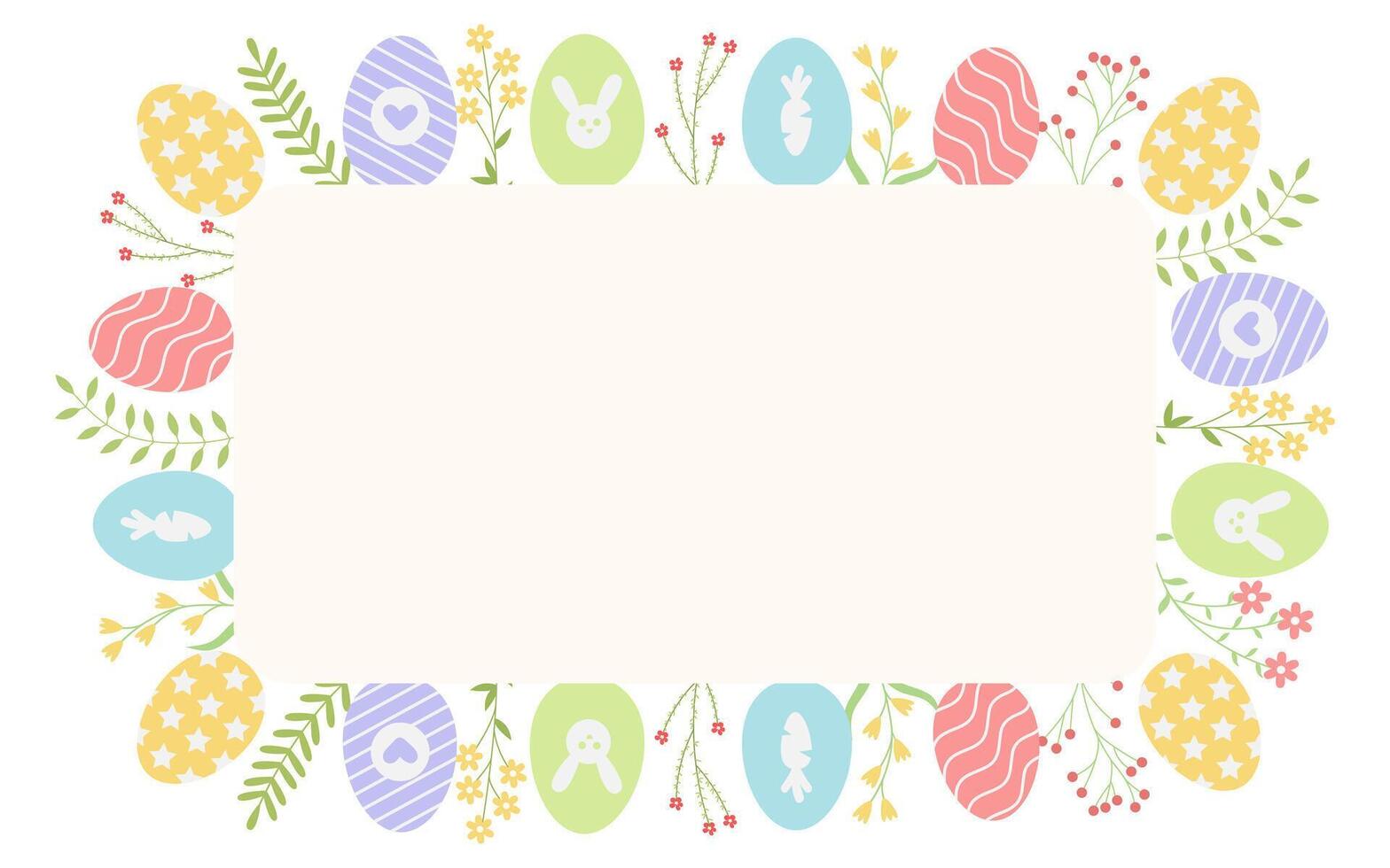 Happy Easter greeting card with colorful eggs in pastel colors for banners, for wedding invitations and for congratulations on spring and Easter vector