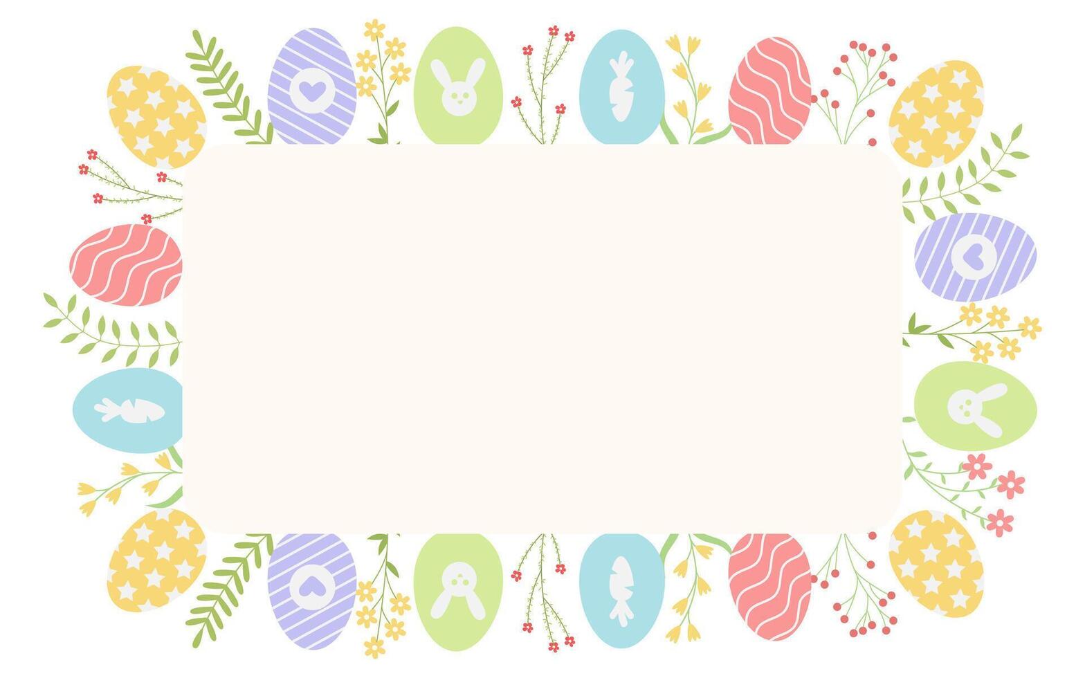 contento Pascua de Resurrección saludo tarjeta con vistoso huevos en pastel colores para pancartas, para Boda invitaciones y para Felicidades en primavera y Pascua de Resurrección vector