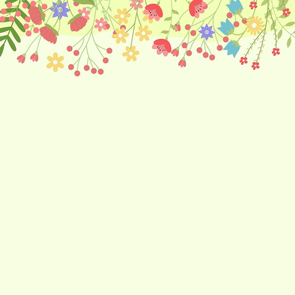 Horizontal Spring background with flowers and plants for your creativity, for banners, for wedding invitations and for congratulations on spring and Easter vector