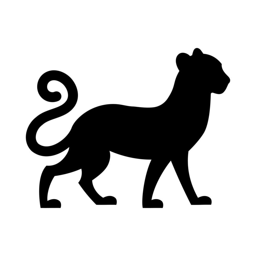 Black silhouette of a leopard panther on a white background. Wild animal from the cat family. Vector illustration.
