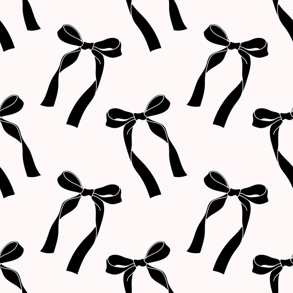 Cute coquette pattern seamless black ribbon bow. Cute feminine romantic background for textile, fabric, wallpaper, wrapping. vector