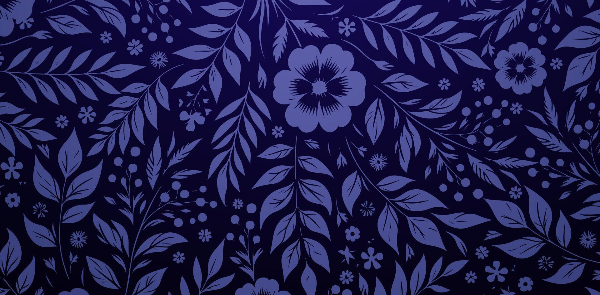 floral pattern background with flowers leaf ornamental design dark blue colors for Fashionable modern wallpaper or textiles, book covers, Digital interfaces, graphic printing design templates vector