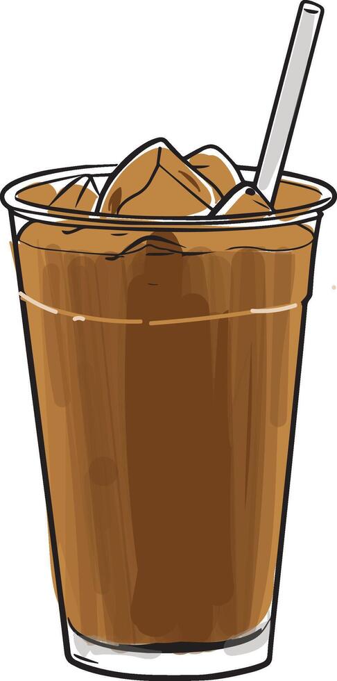 Fresh Sweet Coffee Iced Refreshment with Straw Vector Illustration