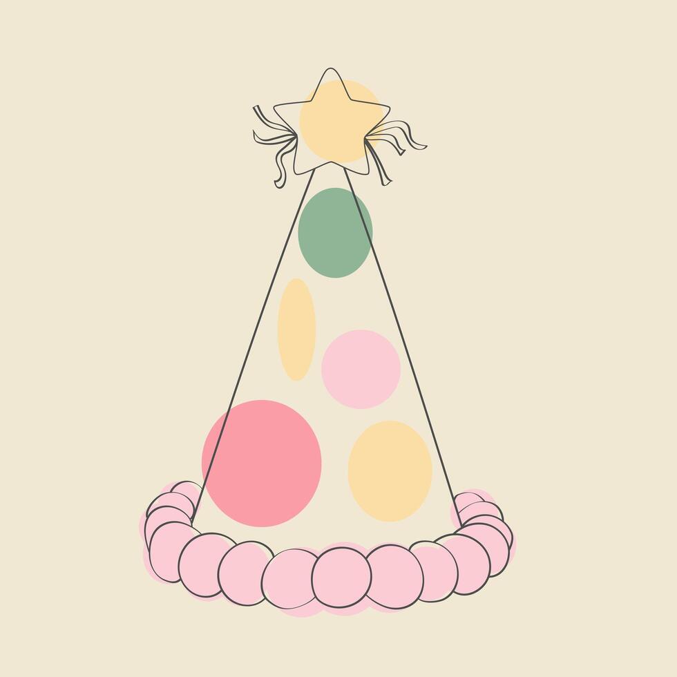 A colorful birthday party hat featuring a hand-painted star on top. The hat is ready to bring joy and celebration to any festive event vector