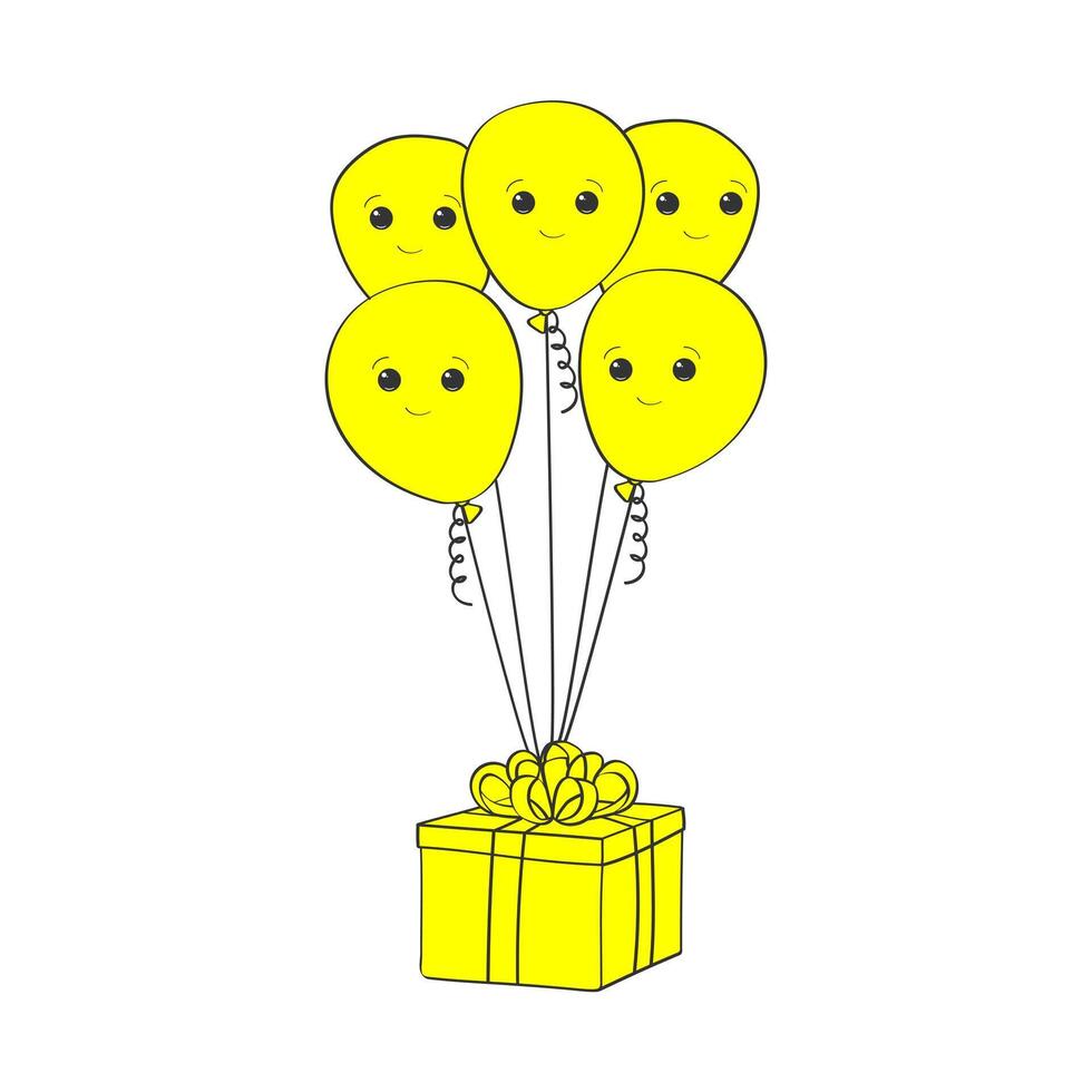 A collection of vibrant doodle hand-painted balloons neatly arranged and stored inside a box, ready for a celebration or event vector