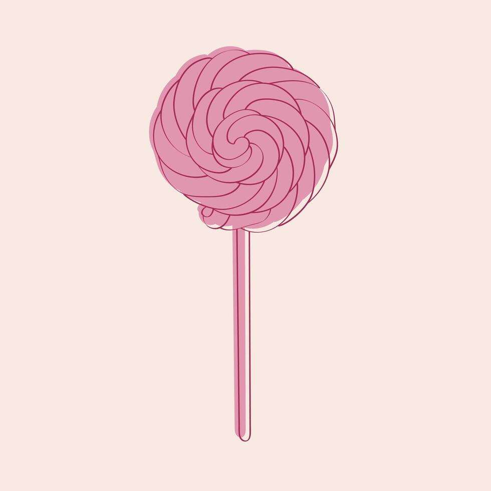 A pink lollipop is placed on a pink background. The candy vibrant color contrasts beautifully with the soft pink backdrop vector