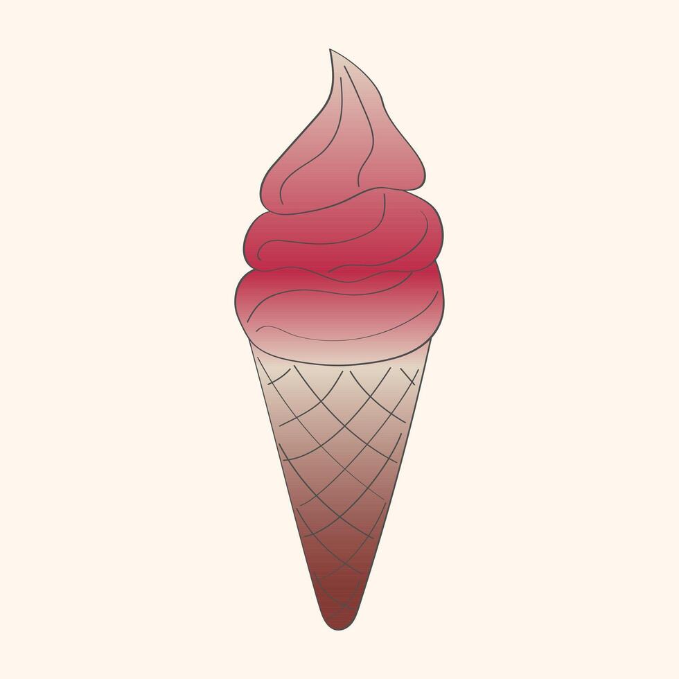 A pink doodle ice cream cone stands against a plain white background. The cone is filled with a swirl of pink ice cream, giving it a playful and delicious look vector