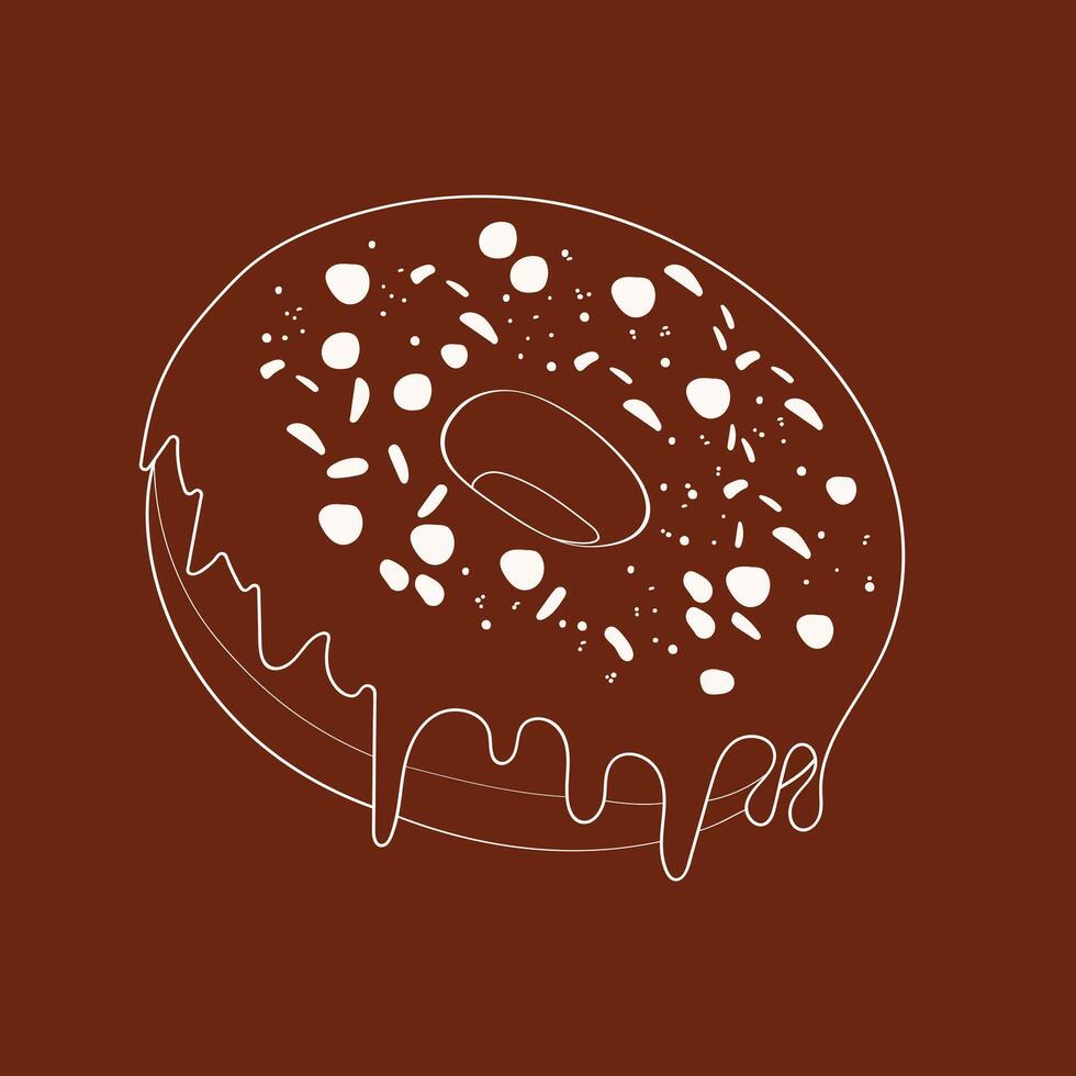 A chocolate donut with colorful sprinkles sits on a brown surface, showcasing its sweet and indulgent appeal vector