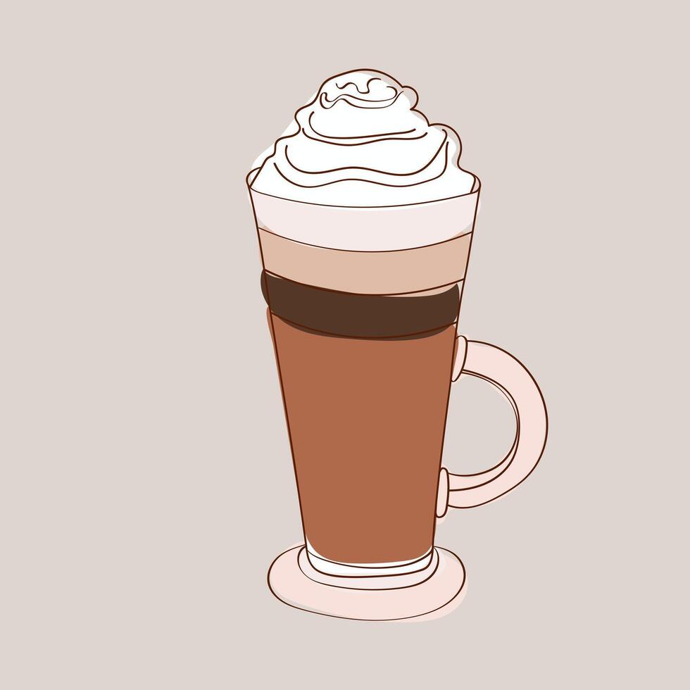 A cup filled with rich, dark coffee topped with a generous dollop of fluffy whipped cream. The creamy topping sits elegantly on the surface of the coffee vector