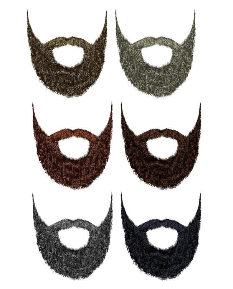 set long  beard and mustache different colors.fashion beauty style . vector