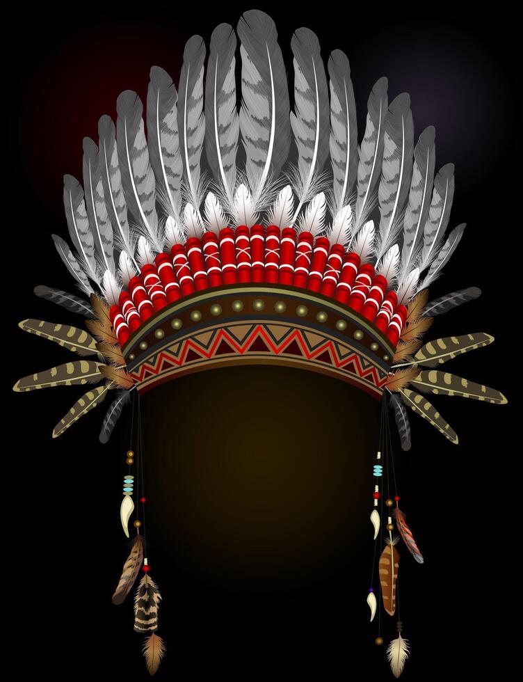 Indian  hat with feathers.  ethnic  tradition costume . vector