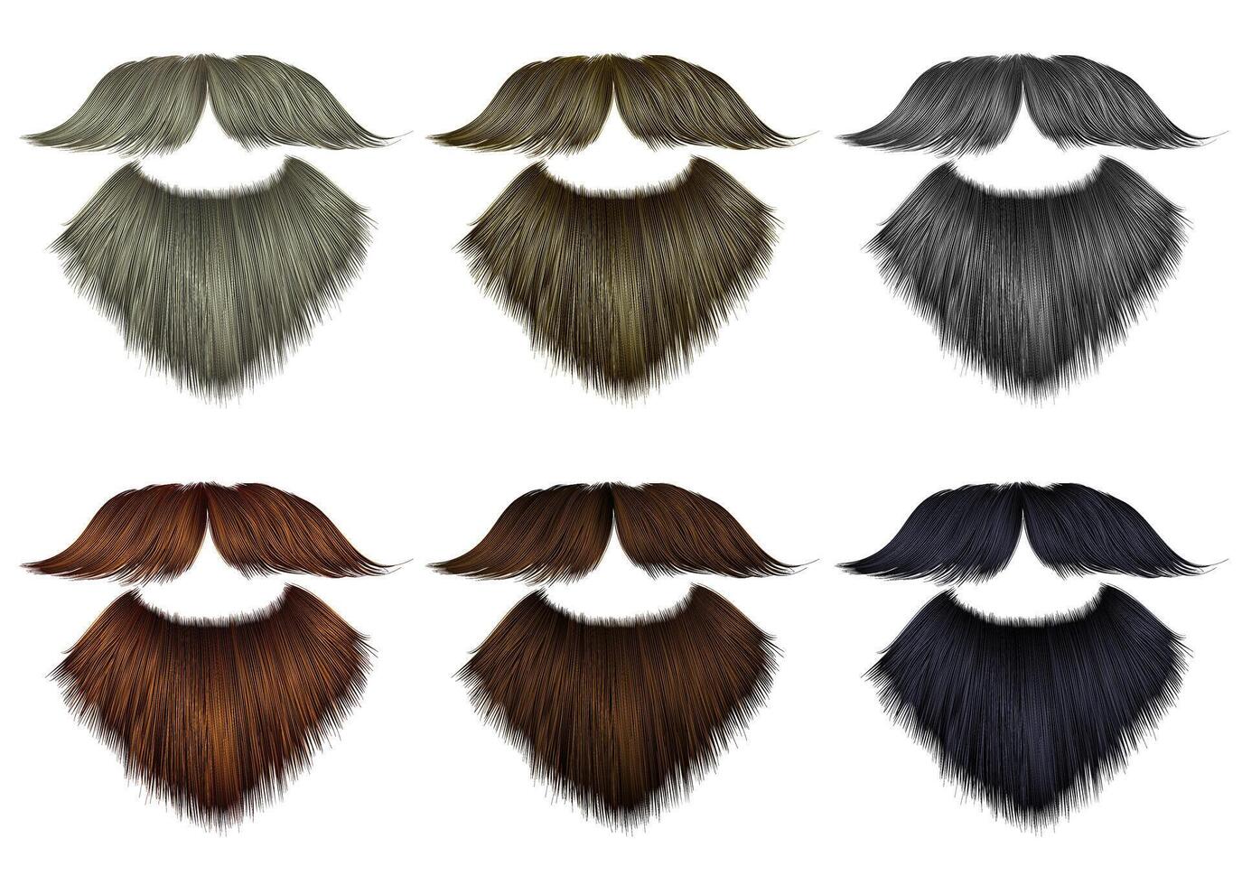 set long  beard and mustache different colors.fashion beauty style . vector