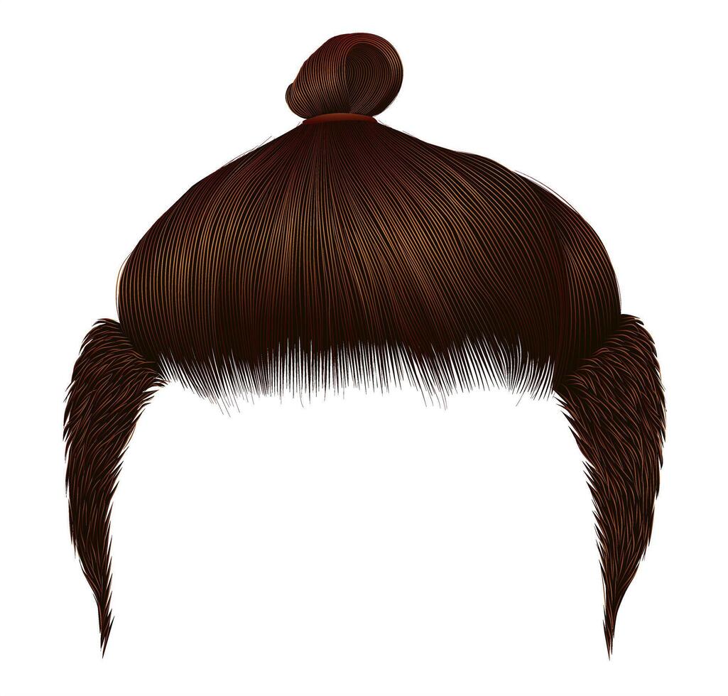 Trendy man hairs. Bun red color. Beauty style. vector