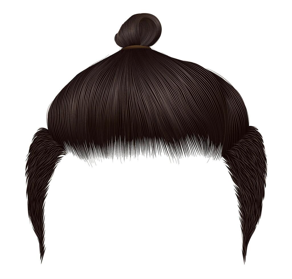 Trendy man hairs. Bun brown  color. Beauty style. vector