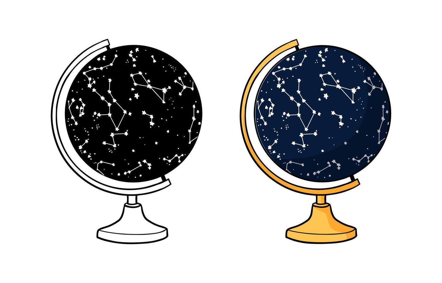 estrellado cielo noche mapa con constelaciones en globo. educación o Ciencias equipo. vector ilustración