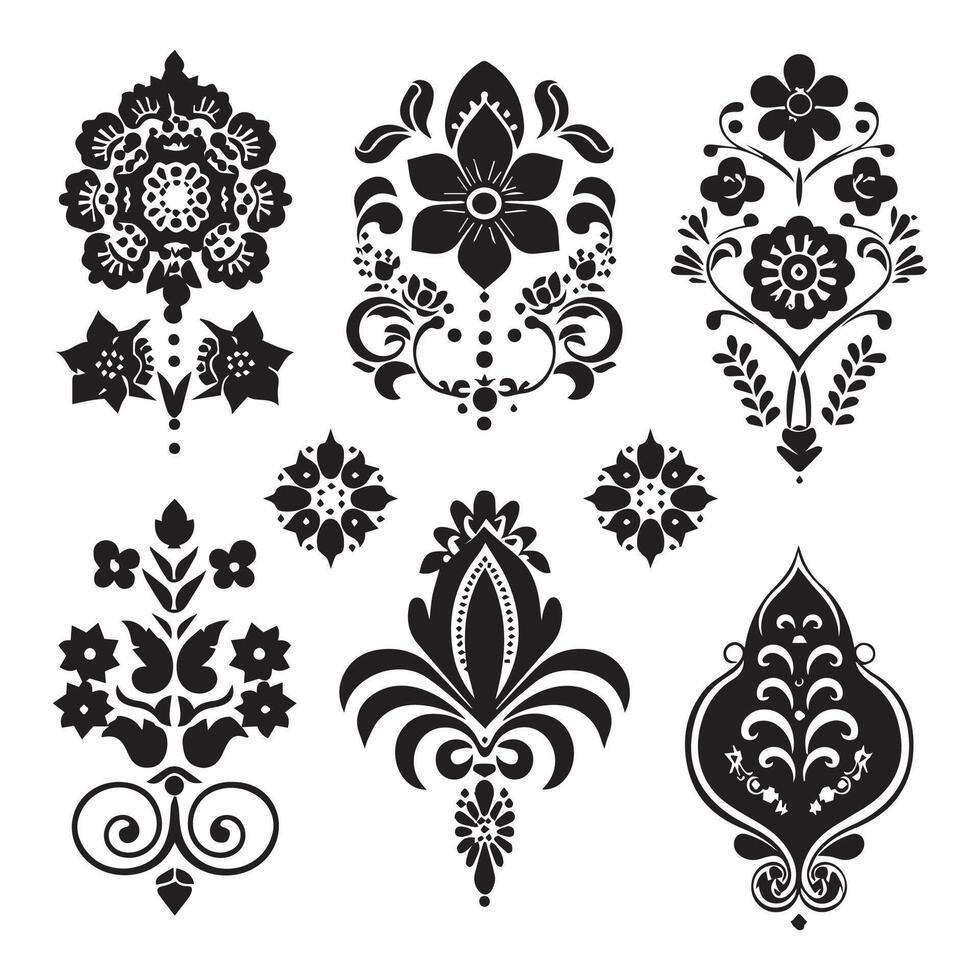 vector grande conjunto de diferente negro flores bocetos siluetas patrones garabatear bosquejo para tatuaje vector plano