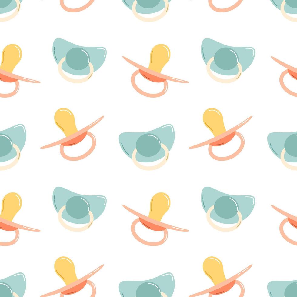 Seamless pattern with baby pacifier. Vector background