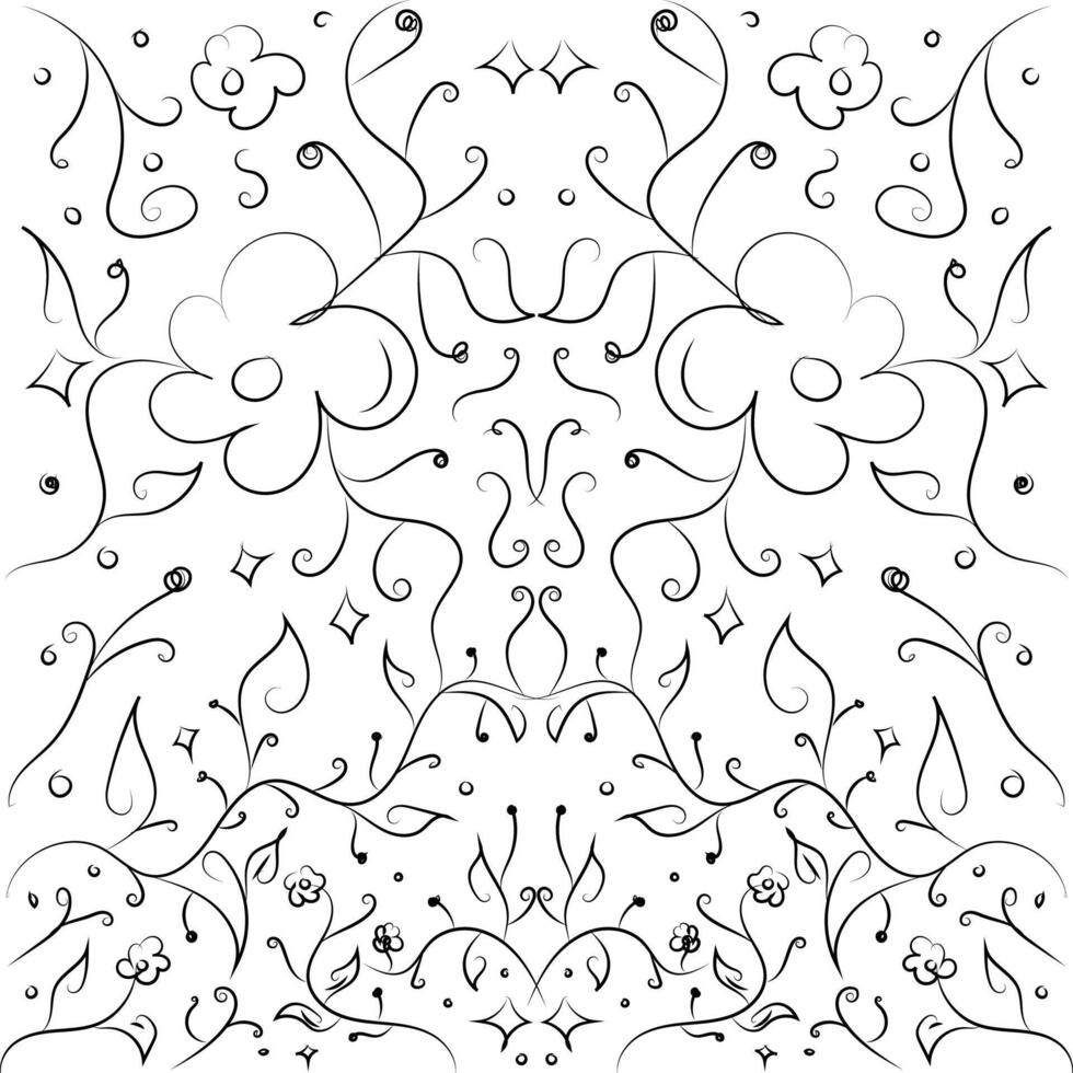 Abstract line floral doodle seamless pattern vector