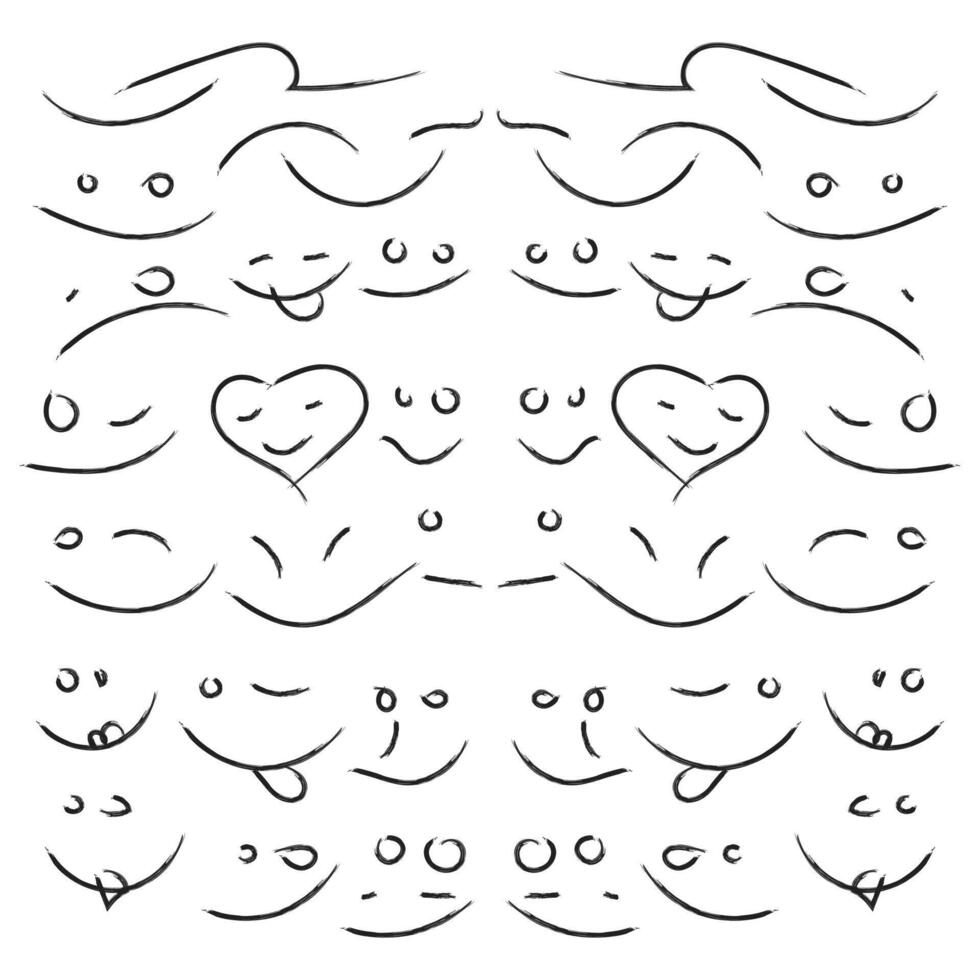 Hand drawn sketch abstract doodle Emoji face icon set.  vector illustration line art.
