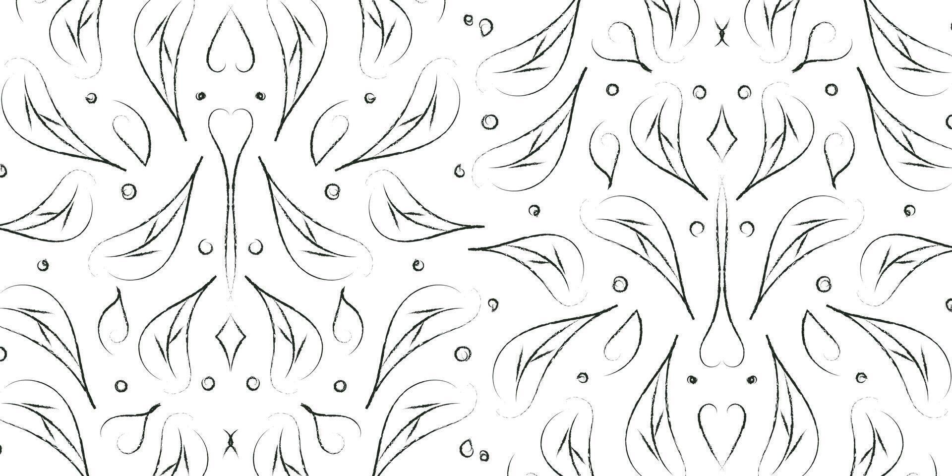 Seamless floral pattern with freehand doodle collage. Organic leaves line art cartoon background, simple nature line. vector