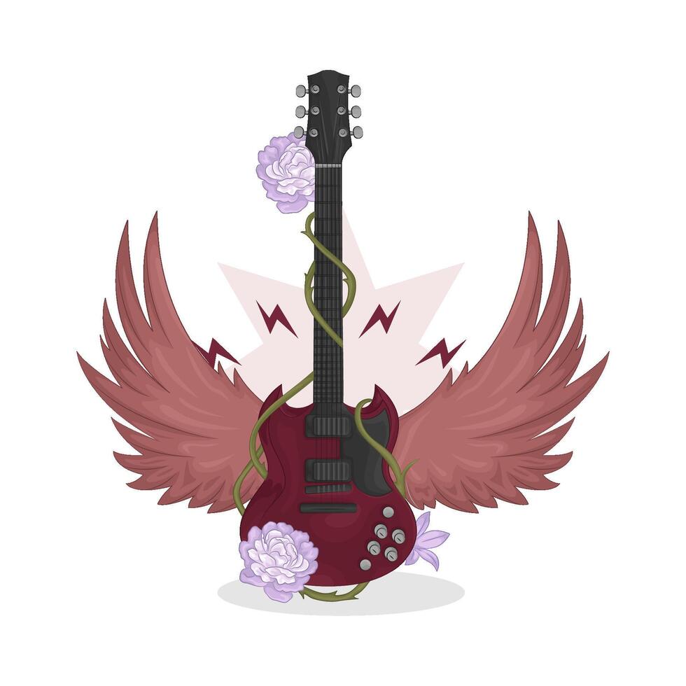 Illustration of electric guitar with wings vector