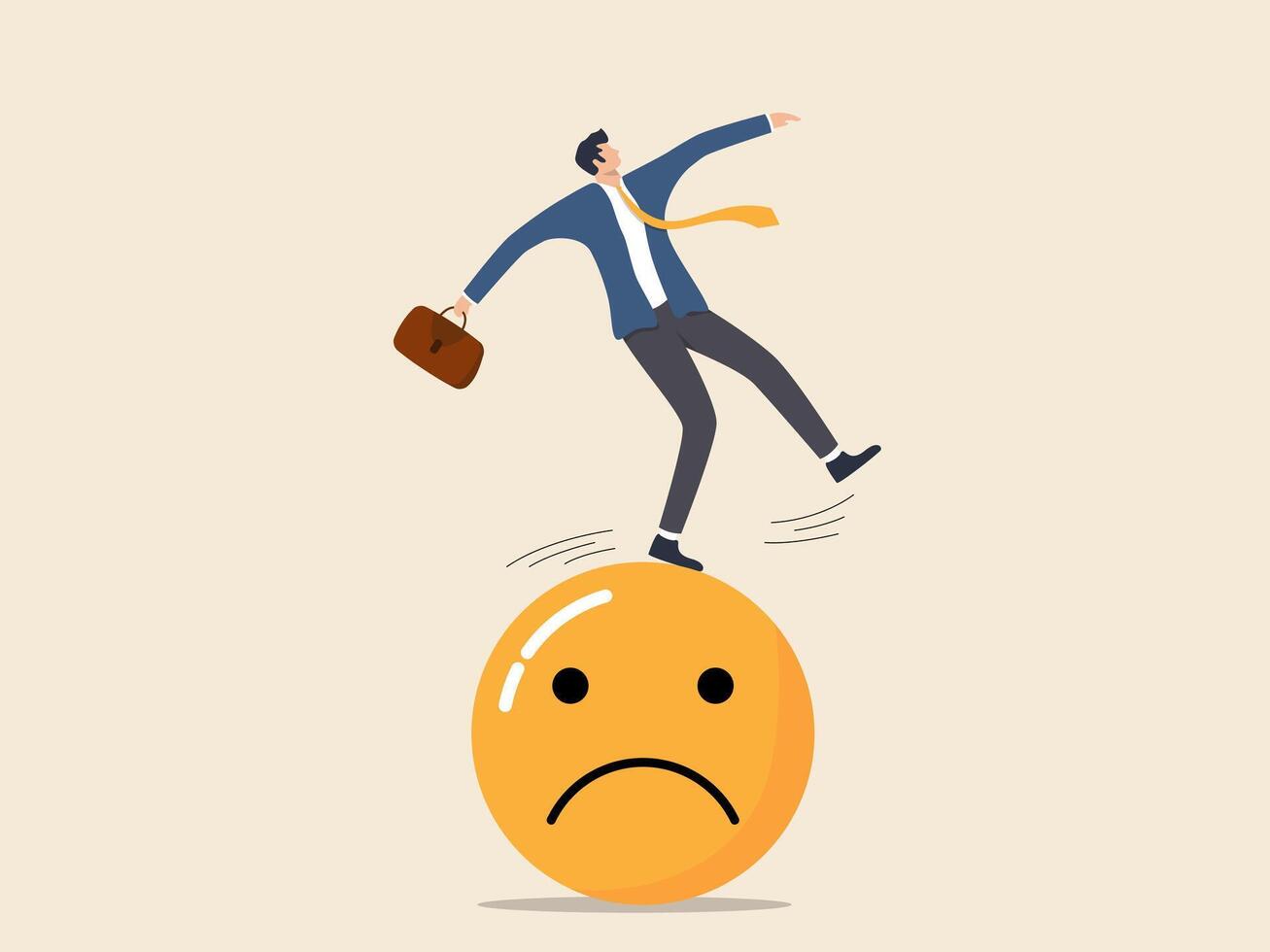 businessman maintaining balance on emoticon ball vector