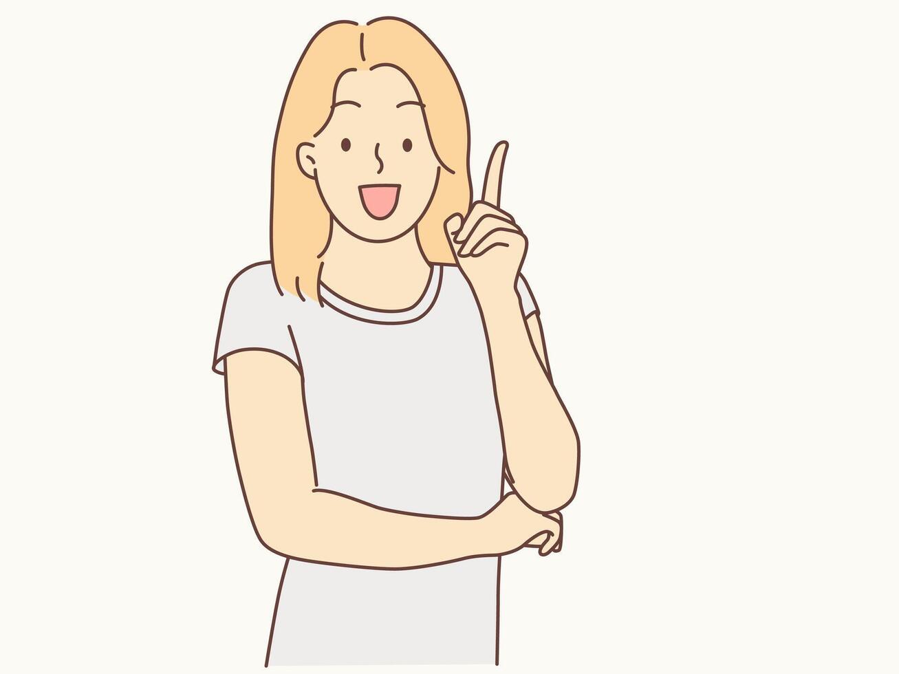 sonriente mujer demostración un bueno oferta vector ilustración.