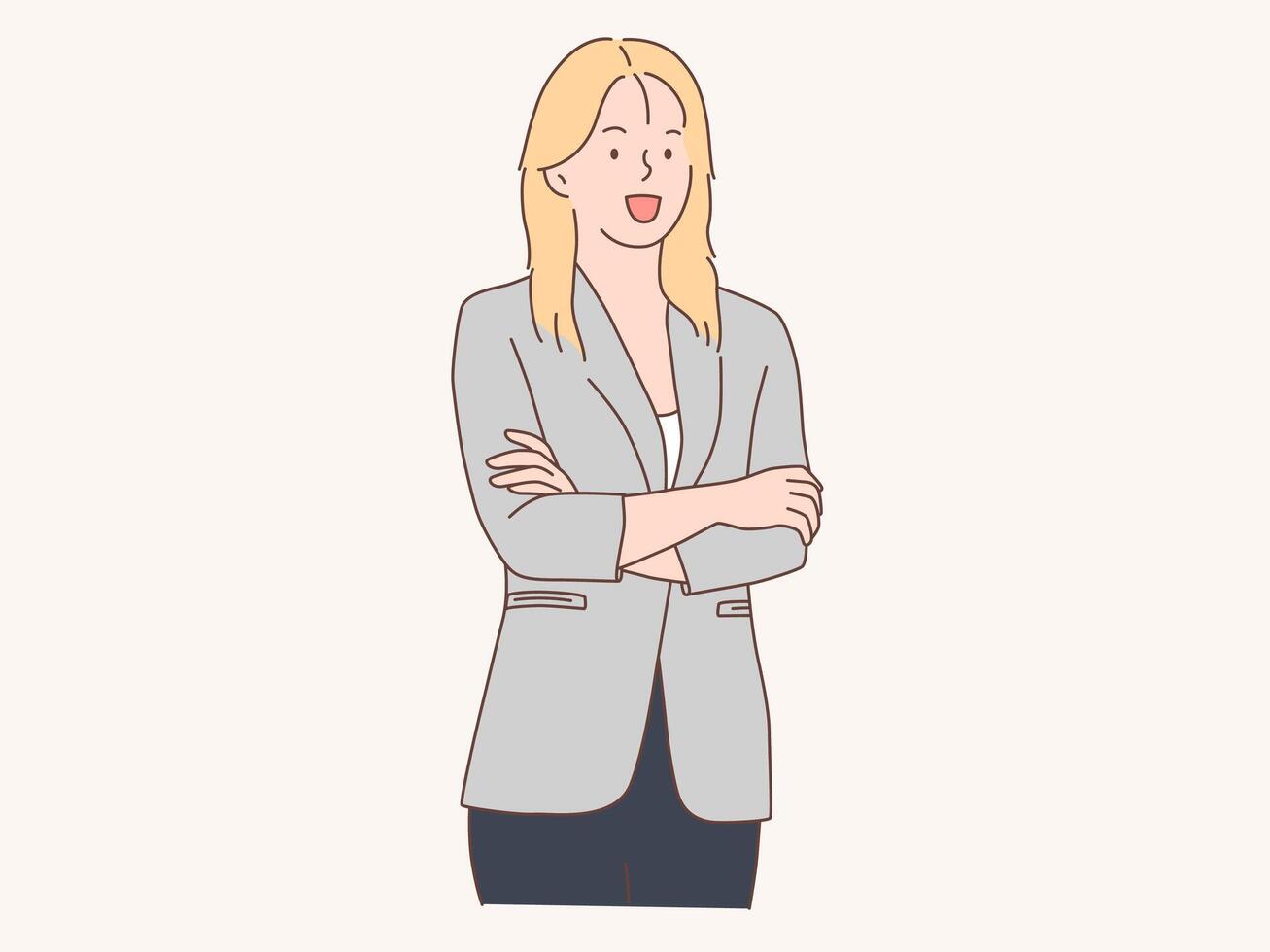 Portrait of a successful girl with crossed arms. Business woman smiling. Hand drawn style vector design illustration.
