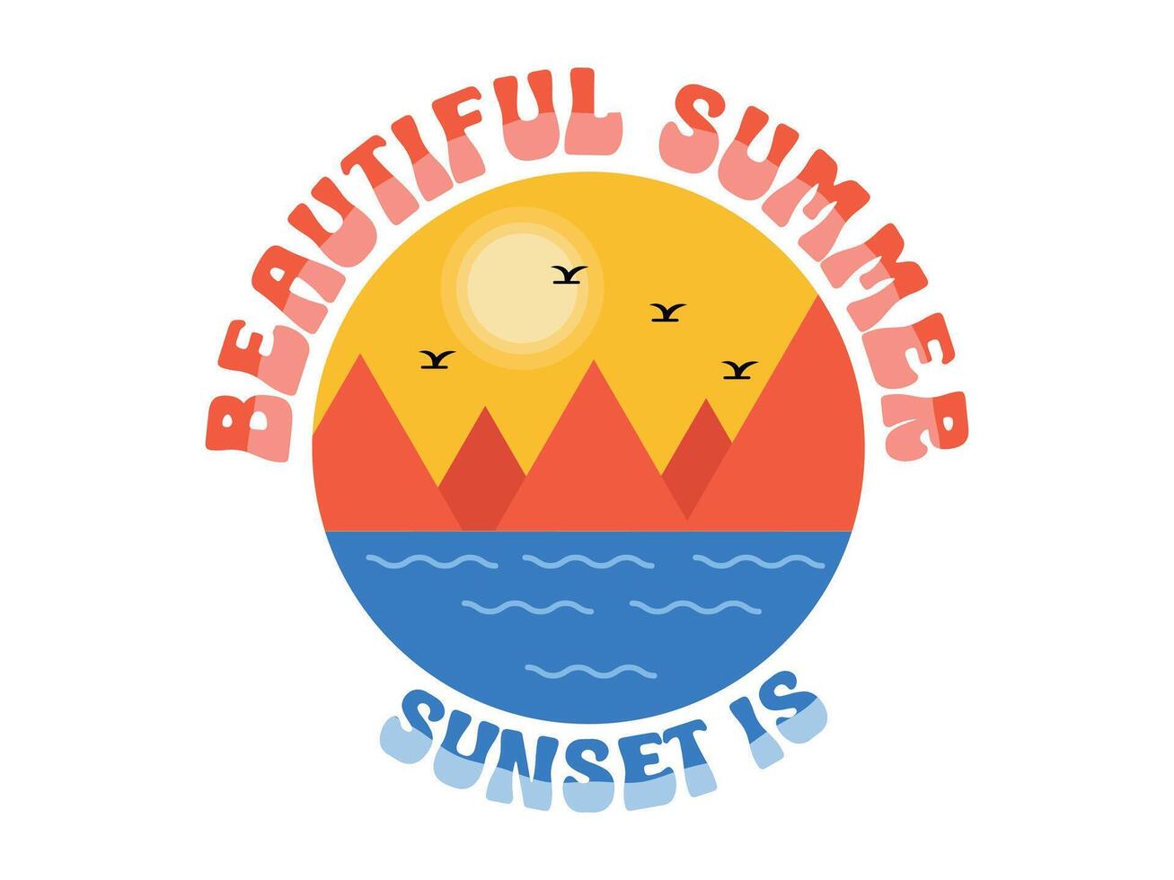 Summer beach logo vector illustration with sticker