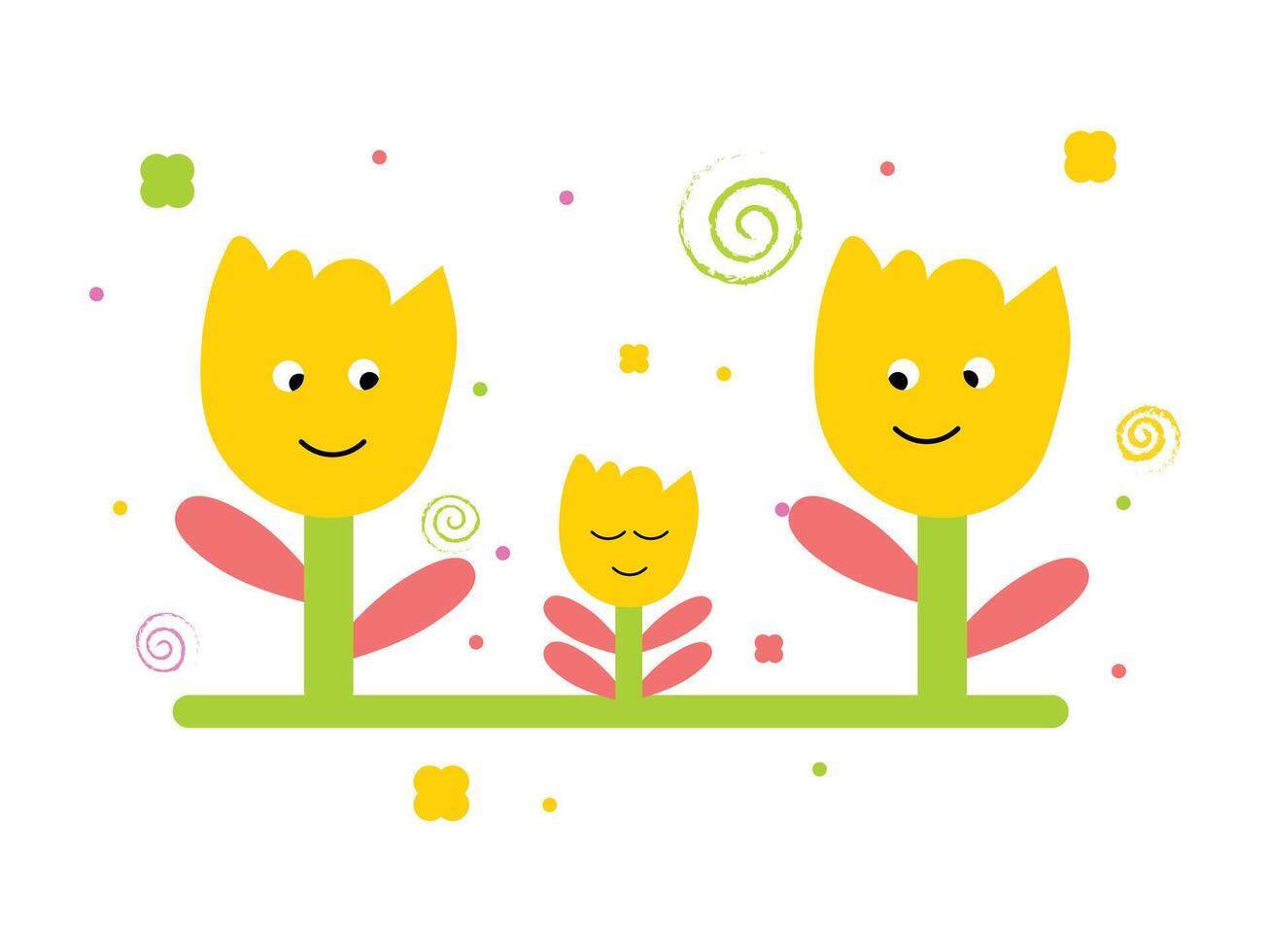 Cute tulip flower happy face vector illustration