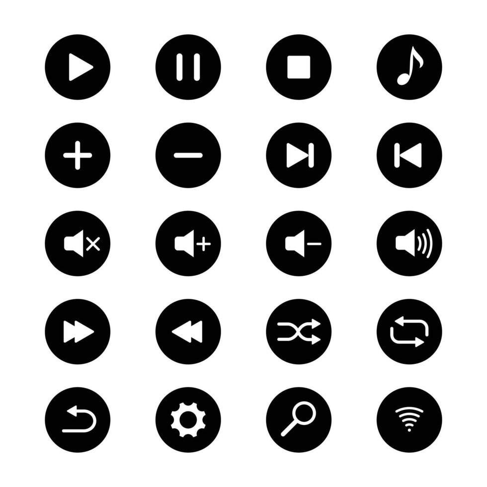 Set off control buttons vector flat silhouette icon isolated on white background. Simple icon for web design, apps design. Multimedia control button icons.