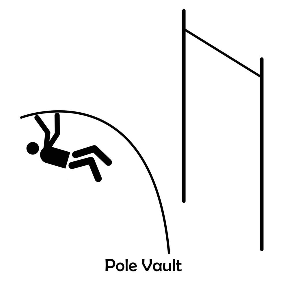 Pole Vault flat black icon vector isolated on white background.  Olympic Sports.