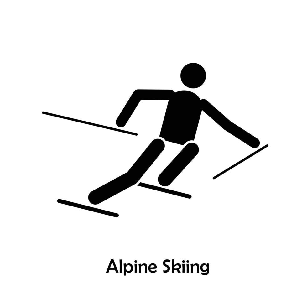 Alpine Skiing flat black icon vector isolated on white background. Olympic Sports.