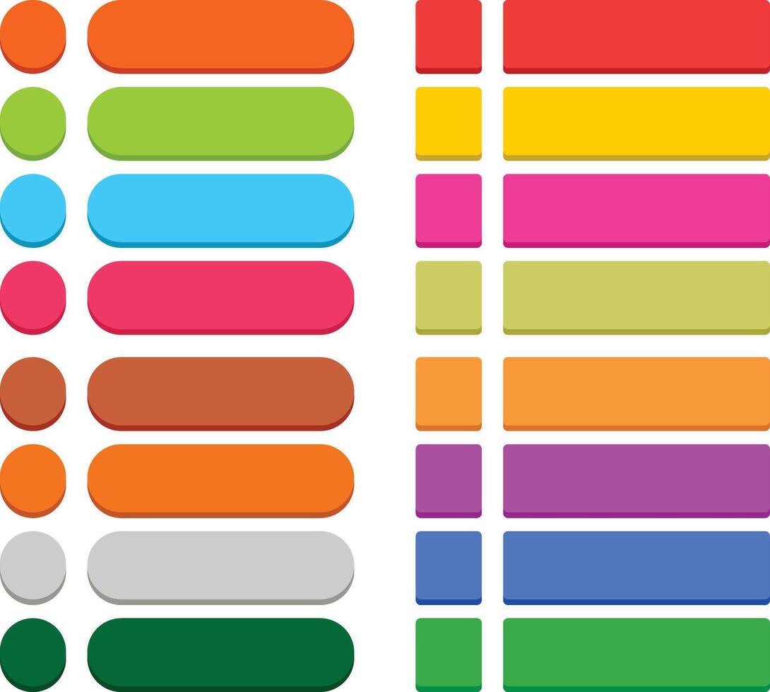 Flat empty web icon colored button 32 blank icon in flat style. 3D button square, rectangle, circle shapes with shadow on white background. vector