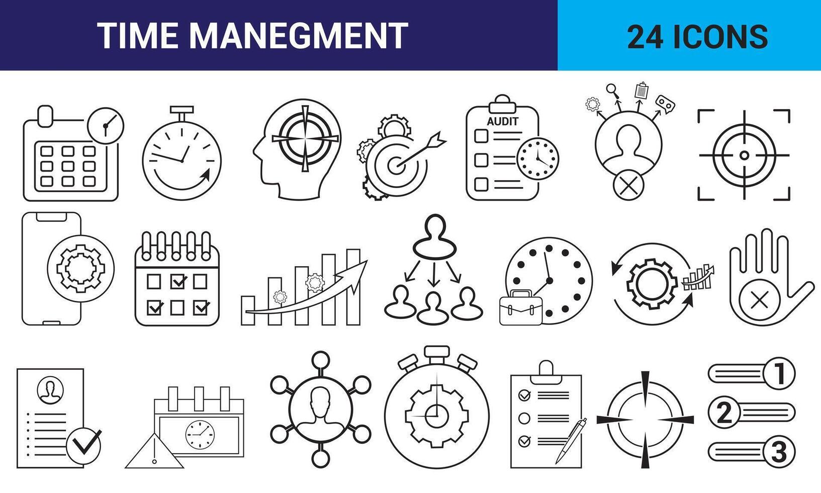 time management outline icon set of 24 includes thin line, Time management banner website icon vector illustration concept with icon