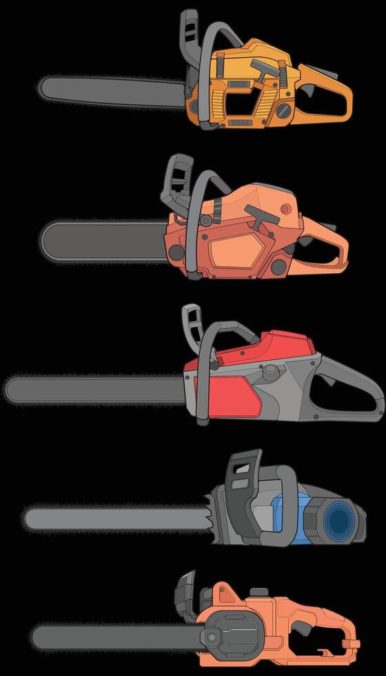 Bundling set of Chainsaw isolated illustration, vector art, Chainsaw vector, petrol chain saw, modern chainsaw, art concept, vector.