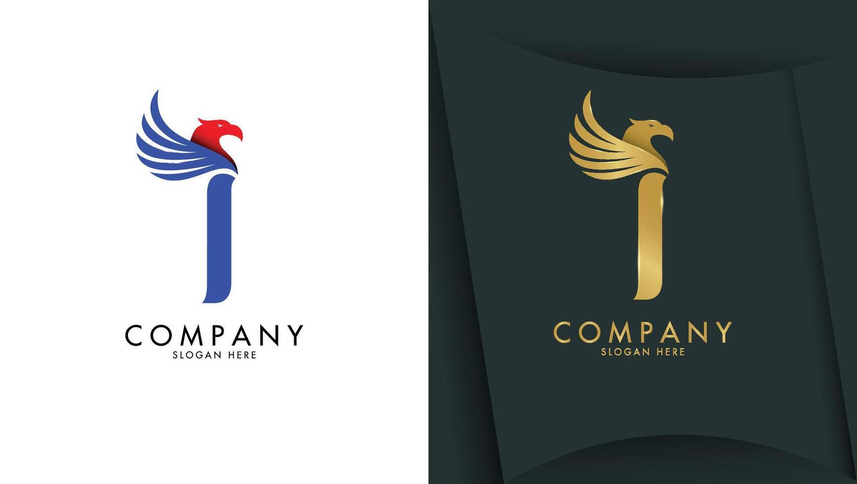Letter i logo with winged eagle head above vector
