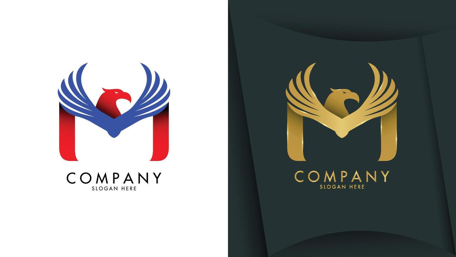 Letter m logo with eagle head in minimalist style vector
